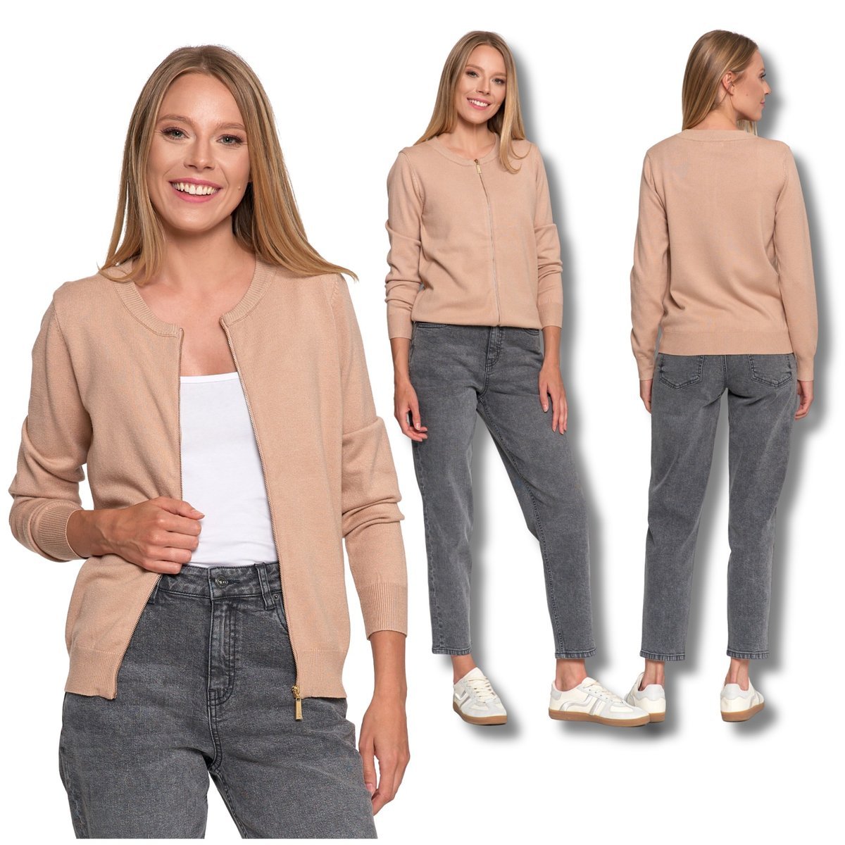 SWETER DAMSKI BOMBERKA ROZPINANY LEKKI SWETEREK GŁADKI MORAJ S/M