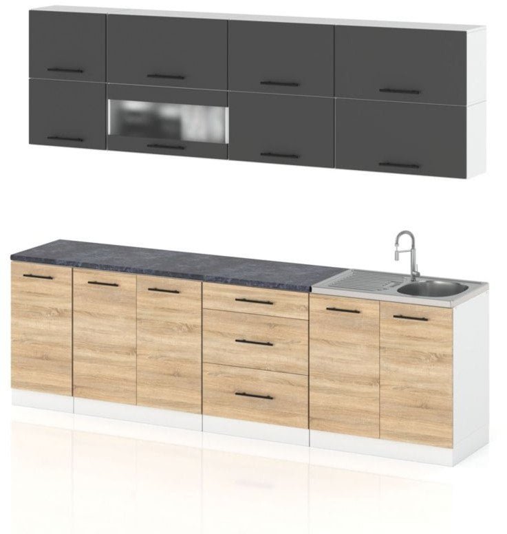 Meble Kuchenne Zestaw Kuchnia Robo Lux 2.6m Modułowa Szary Mat Dąb Sonoma
