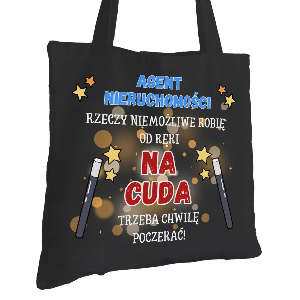 Torba Bawełniana dla Agenta Nieruchomości Czarna Na Prezent Trwały Nadruk