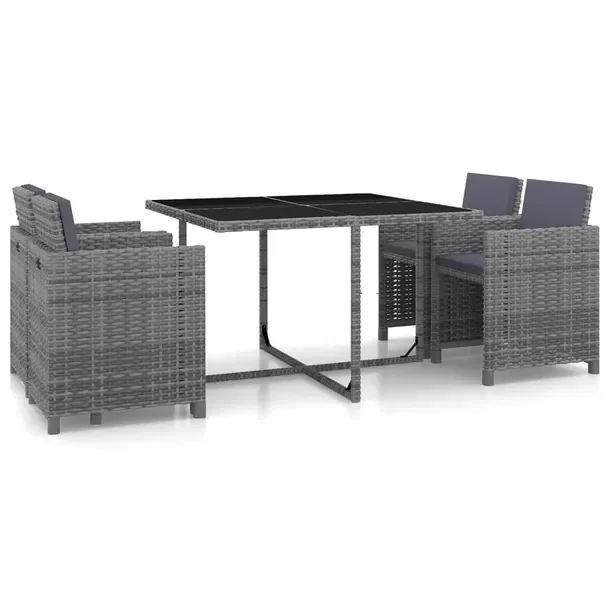 Zestaw Mebli Ogrodowych Polirattan Szary 109x109x74 cm + 4 Krzesła 52x56x8