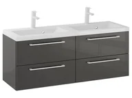 Szafki łazienkowe - Szafka Wisząca Z Umywalką RON 120 cm DUO - Titan Wysoki Połysk - Uchwyty Białe Matowe - miniaturka - grafika 1