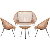 Meble ogrodowe - Meble ogrodowe rattanowe stół ze szkłem hartowanym 2 fotele ażurowe, sofa beżowe - miniaturka - grafika 1