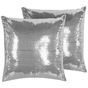 Poduszki dekoracyjne - Beliani Zestaw 2 poduszek dekoracyjnych w cekiny 45 x 45 cm srebrny ASTER - miniaturka - grafika 1
