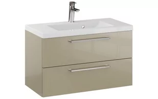 Szafka Wisząca Z Umywalką RON 80 cm - Cappuccino Wysoki Połysk - Uchwyty Chromowane - Szafki łazienkowe - miniaturka - grafika 1