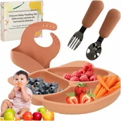 Zestawy naczyń dla dzieci - Naczynia Silikonowe dla Dzieci Niemowląt Zestaw Stołowy 4 el. Talerzyk Miś - miniaturka - grafika 1