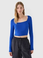 Koszulki i topy damskie - 4F Longsleeve slim gładki damski - niebieski S - miniaturka - grafika 1