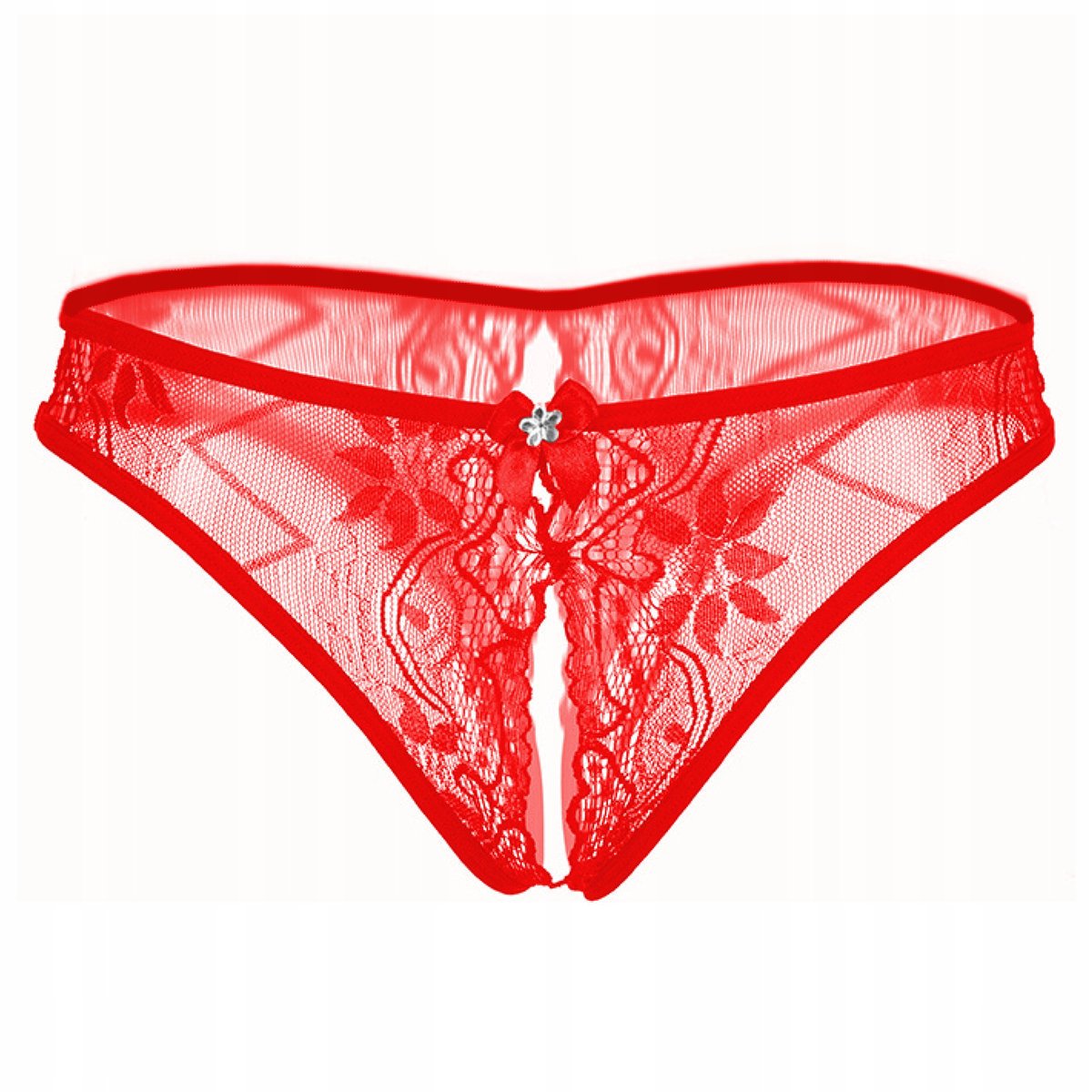 Stringi majtki czerwone damskie z dziurką otwarte - S/M
