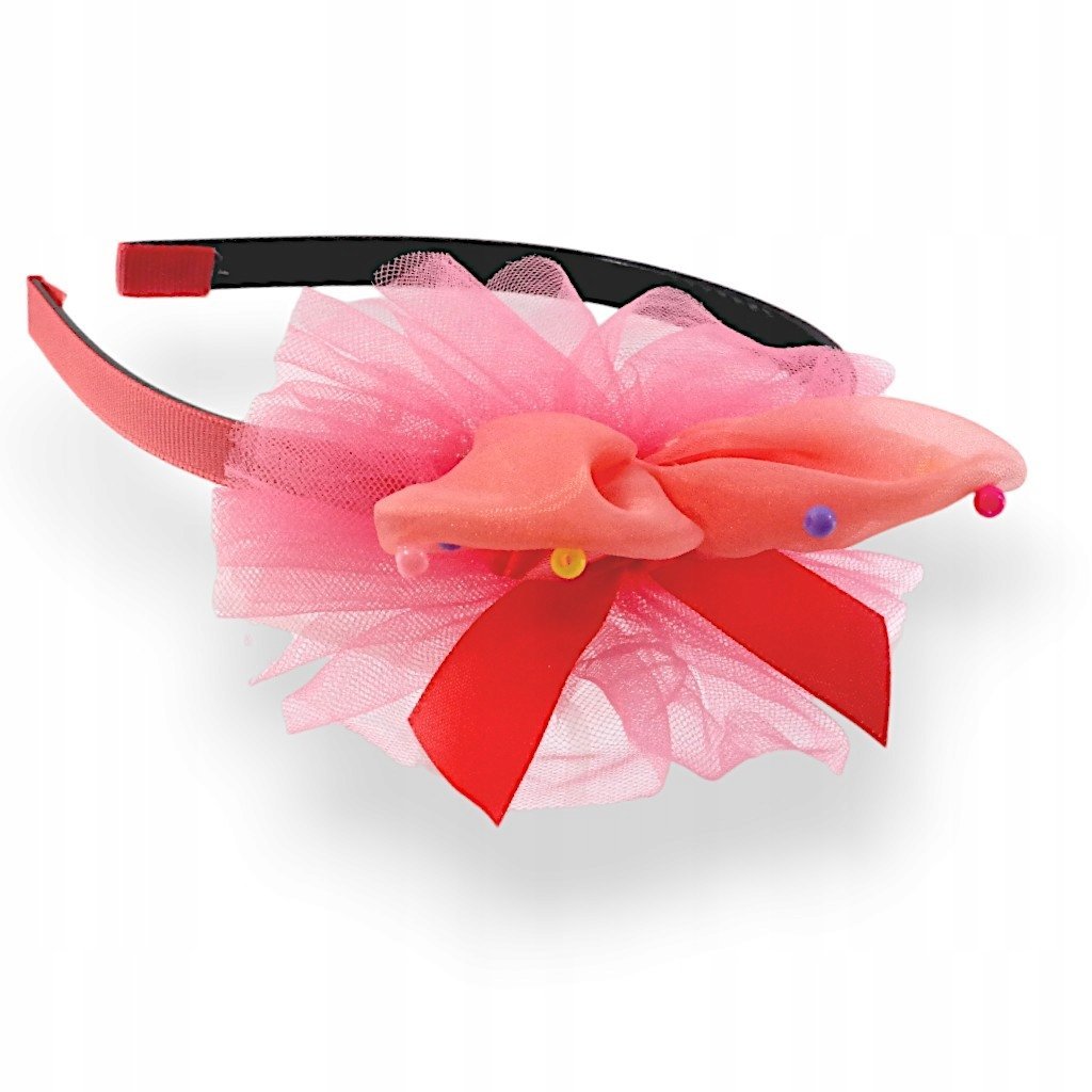 Opaska do włosów Pomarańczowa Tiul Kokarda Koraliki