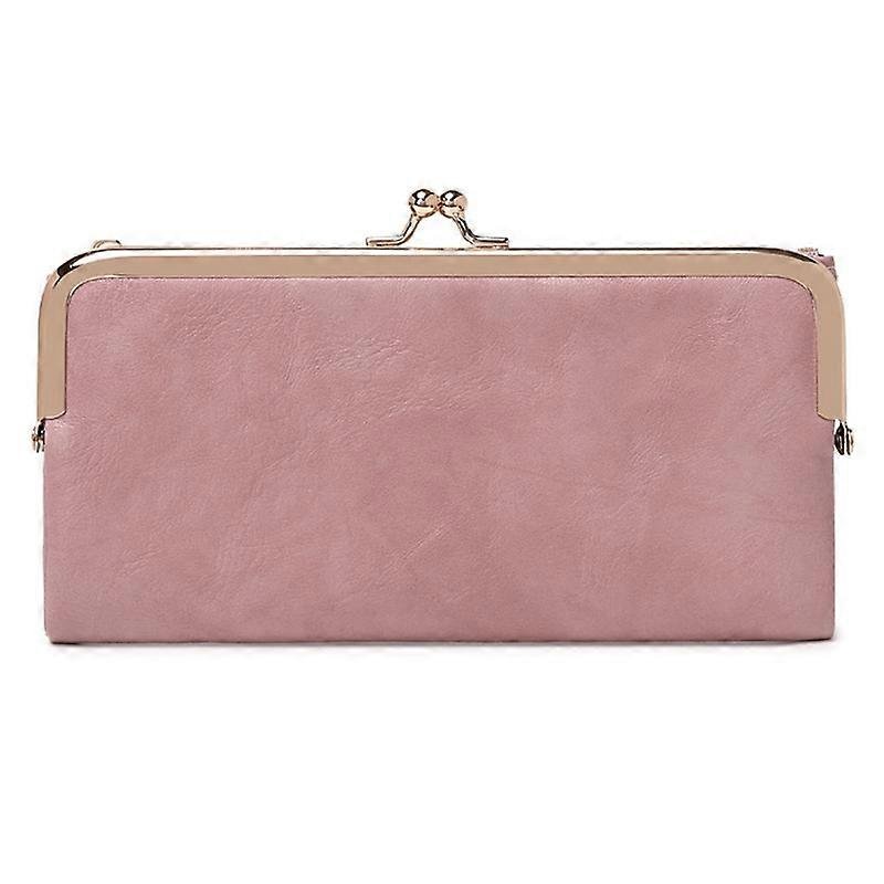 QB332 Vintage Kiss Lock Długi portfel PU Skórzana damska torebka na monety z zamkiem błyskawicznym-różowa Wielobarwny Pink