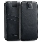 Etui i futerały do telefonów - moVear Skórzane Etui Wsuwka do Smartfon / Telefon rozmiar M (ok 145 x 71 x 8mm) i telefonów o zbliżonych wymiarach | Eksluzywny Pokrowiec pocketCase C+ Skóra Gładka, Czarny - miniaturka - grafika 1