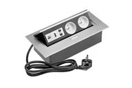 Rozgałęźniki - Gniazdo meblowe nablatowe wpuszczane GTV AE-PBU2GU-53 2 x gniazdo z uziemieniem 2 x usb kabel zasilający z wtyczką aluminium - miniaturka - grafika 1