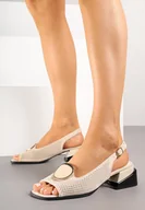 Sandały damskie - Beżowe Ażurowe Sandały Vices na Słupku z Ozdobną Aplikacją Idanessa - miniaturka - grafika 1