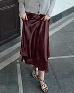 Spódnice - Spódnica midi satynowa - Bordowy - miniaturka - grafika 1