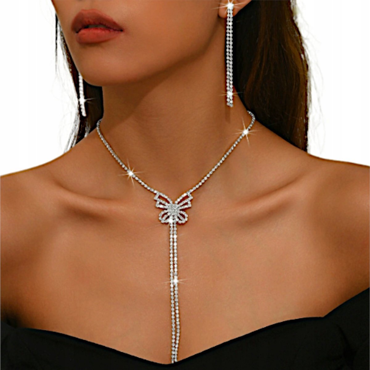 Naszyjnik Srebrny Damski Komplet Biżuterii Kolczyki Ślubny Stylowy Cyrkonie