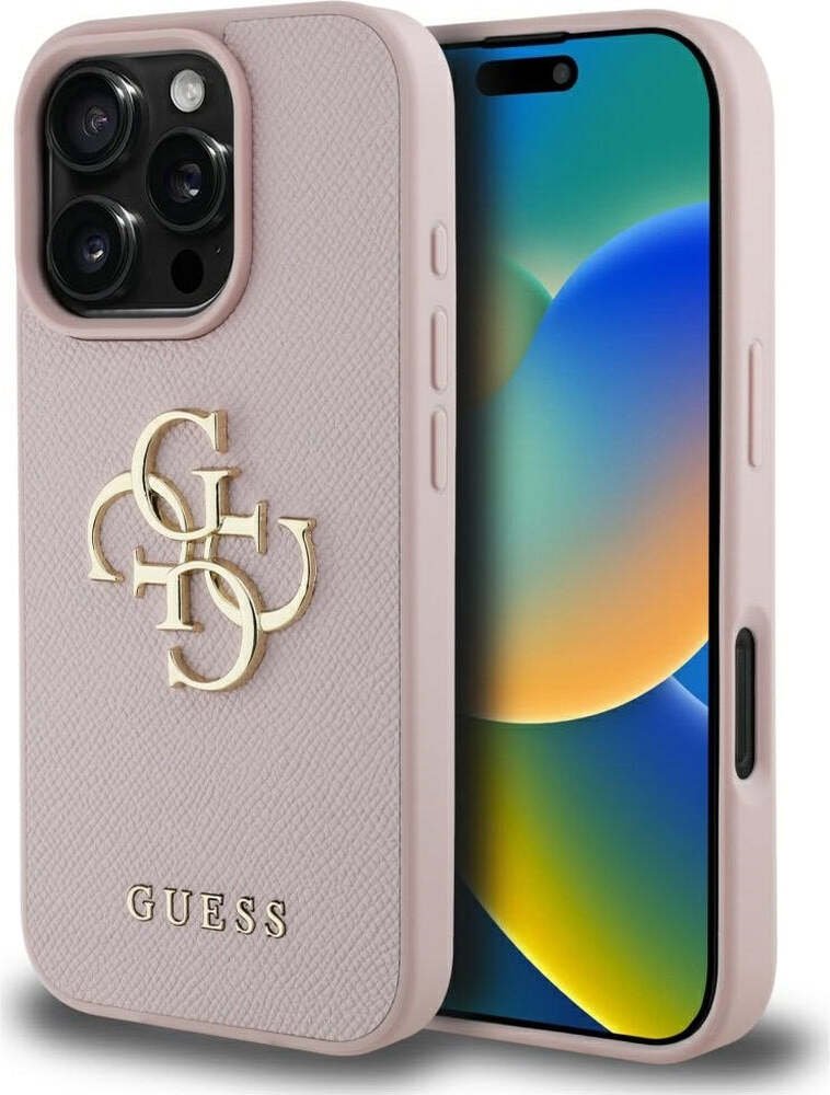 Guess Etui Grained Big 4G Small Classic Logo do iPhone 16 Pro, różowe