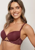 Biustonosze - Ciemnofioletowy Biustonosz Push-Up z Koronkowym Paskiem Sarolin - miniaturka - grafika 1