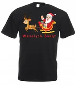 Koszulki męskie - KOSZULKA CZARNA ŚWIĄTECZNA MIKOŁAJA RENIFER L - miniaturka - grafika 1