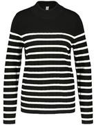 Swetry damskie - Gerry Weber Damski sweter z delikatnej dzianiny z długim rękawem sweter z długim rękawem okrągły dekolt sweter w paski, czarny/ecru/biały kółeczko, 42 - miniaturka - grafika 1