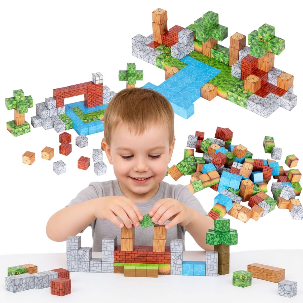 Klocki magnetyczne konstrukcyjne zestaw dla dzieci 119 elementów sześciany klocki edukacyjne do układania zabawka gra Prezent dla dziecka