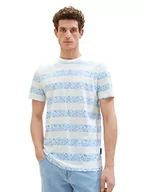 Koszulki męskie - TOM TAILOR T-shirt męski, 32028 – białe niebieskie paski Paisley, XXL - miniaturka - grafika 1