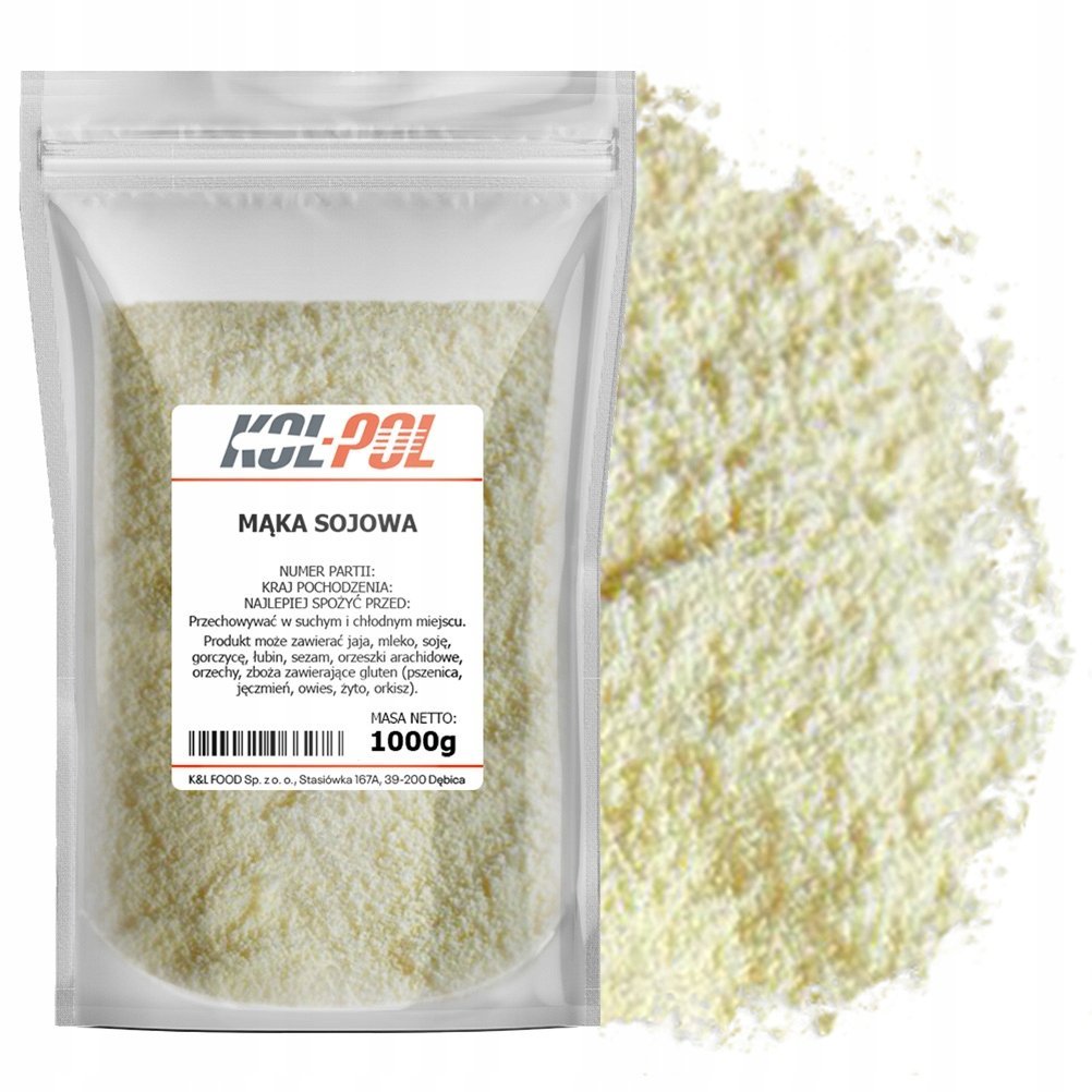 MĄKA SOJOWA 1kg Odtłuszczona soja bez GMO naturalna wysoka jakość Kol-Pol