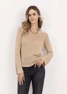 Cienki sweterek z rozszerzonymi rękawami - SWE346 beż MKM - Swetry damskie - miniaturka - grafika 1
