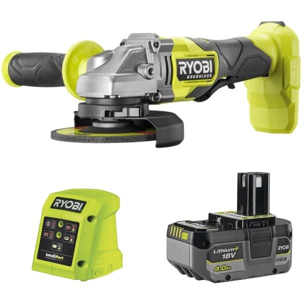 RYOBI Bezszczotkowa Szlifierka Kątowa 125mm+ Aku 4Ah+ Ładowarka 1,5A XMAS