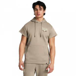 Męska bluza treningowa nierozpinana z krótkim rękawem Under Armour Project Rock Q1 SS Ess Fleece Hdy - beżowa - UNDER ARMOUR - Koszulki sportowe męskie - miniaturka - grafika 1