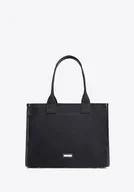 Torebki damskie - Damski kuferek ze wstawkami z ekoskóry czarny - miniaturka - grafika 1