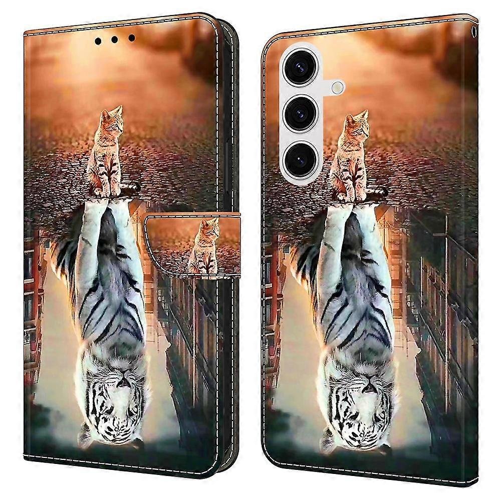 Do Samsung Galaxy S24 FE Etui Magnetyczne Zapięcie Wzór 3D Skórzany Pokrowiec Na Telefon Portfel - Kot i Tygrys Wielobarwny Cat and Tiger