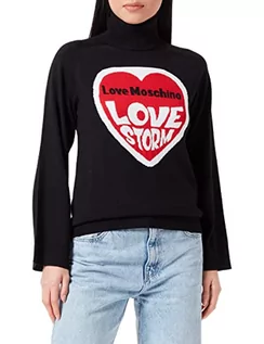 Swetry damskie - Love Moschino Damski sweter z długim rękawem Raglan Sleeved with Love Storm Heart Jacquard Intarsia Pullover Sweater, czarny, 38 - grafika 1