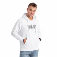 Bluzy męskie - Męska bluza nierozpinana z kapturem i nadrukiem biała V1 OM-SSPS-0153 XL - miniaturka - grafika 1