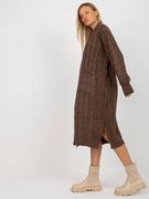 Swetry damskie - Sweter kardigan brązowy casual narzutka rękaw długi długość długa kieszenie - miniaturka - grafika 1