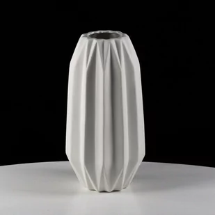 Biały Dekoracyjny Wazon Ceramiczny Ozdobny Karbowany Milano - 29cm - Wazony i flakony - miniaturka - grafika 1