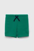 Spodnie i spodenki dla dziewczynek - United Colors of Benetton szorty bawełniane dziecięce kolor zielony gładkie regulowana talia - miniaturka - grafika 1