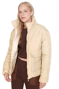 Trendyol Damska kurtka zimowa oversize, oversize, jednokolorowa kurtka zimowa Webstoff, BEŻOWY, M - Kurtki damskie - miniaturka - grafika 1