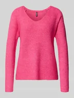 Swetry damskie - Sweter z dzianiny o kroju regular fit z prążkowaną fakturą model ‘ELLEN’ - miniaturka - grafika 1