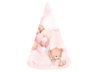 Gadżety na imprezę - Czapeczki Papierowe Różowe Misie Z Balonikami - 6 Szt - miniaturka - grafika 1