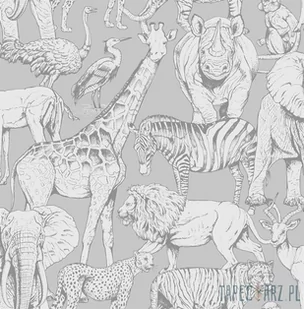 Kids@Home Szara tapeta z motywem zwierząt safari - Tapety - miniaturka - grafika 1
