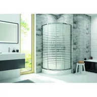 Kabiny prysznicowe - Sanplast Fris kabina prysznicowa 90x90 cm półokrągła z brodzikiem srebrny błyszczący/sitodruk W20 602-331-0260-38-180 - miniaturka - grafika 1