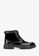 Półbuty męskie - Męskie trzewiki ze skóry naturalnej z perforacjami czarne - miniaturka - grafika 1