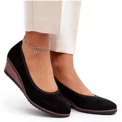 Półbuty damskie - Vinceza Damskie Półbuty Na Koturnie Czarne Belli - miniaturka - grafika 1