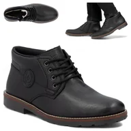 Półbuty męskie - Rieker SKÓRZANE Półbuty Męskie Zimowe Trzewiki Wiązane Ocieplane Czarne 42 - miniaturka - grafika 1
