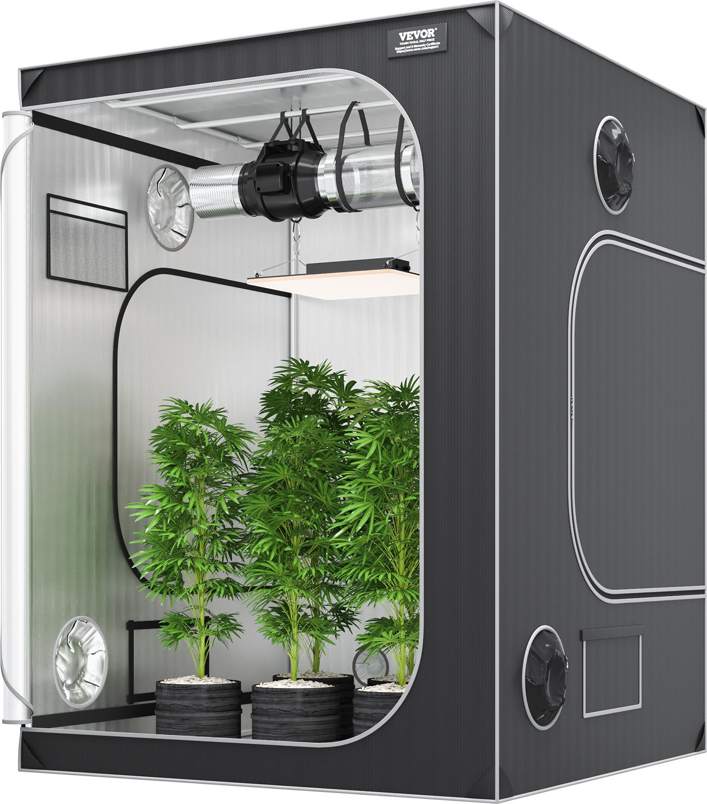 VEVOR Growbox 152x152x203cm Namiot do uprawy 2000D tkanina Oxford i stalowa rama Growtent 60kg Uprawa roślin 178x130cm Rozmiar drzwi Namiot do uprawy roślin Namiot do uprawy roślin Szafka do uprawy roślin Szklarnia