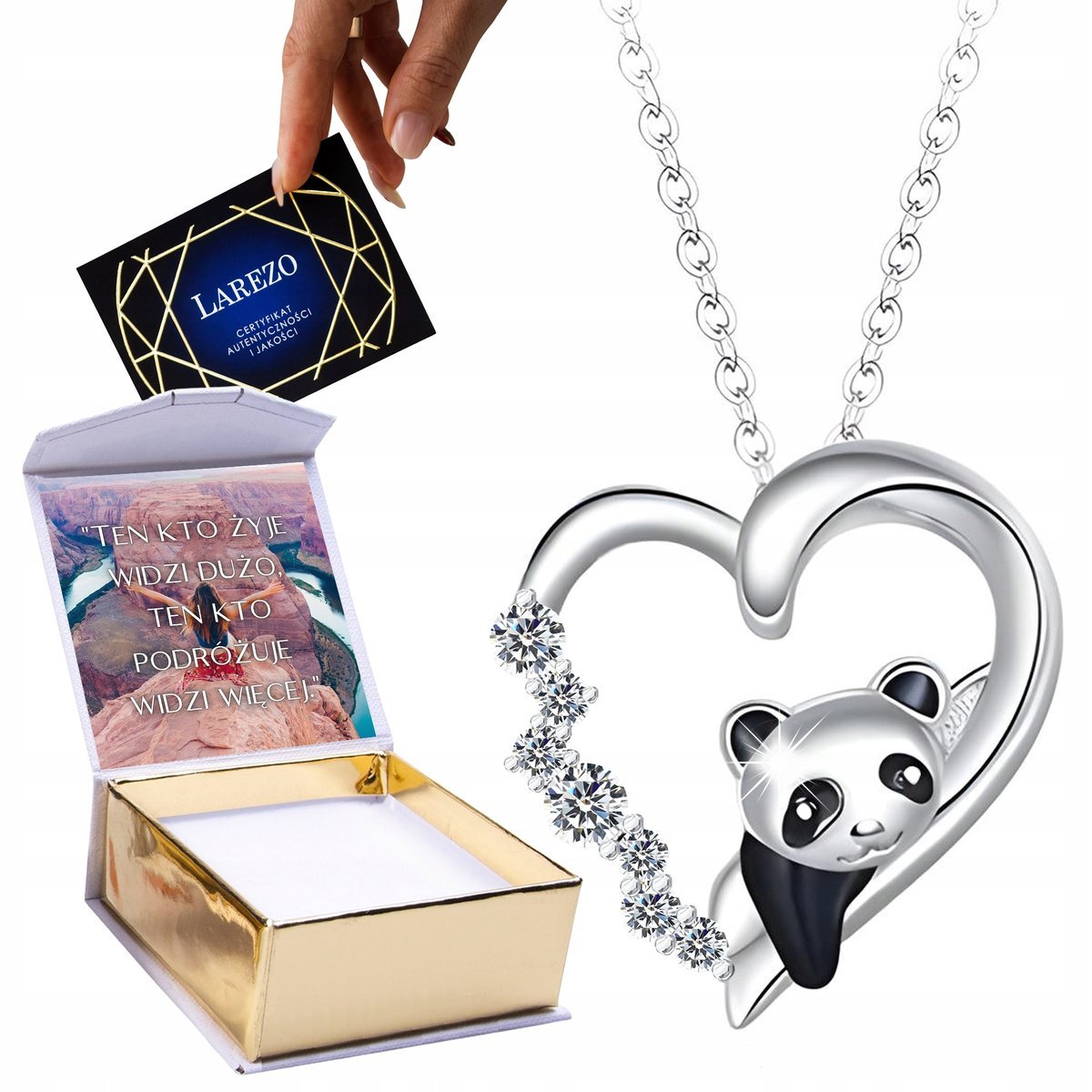 SREBRNY NASZYJNIK Serce Przyjaźni z Pandą dla bff Best Friends Panda NADRUK