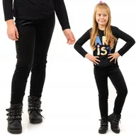 Legginsy - Legginsy dziewczęce Welurowe Elastyczne Spodnie Getry Welur Czarne 122 - miniaturka - grafika 1