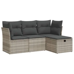 vidaXL 4-częściowa sofa ogrodowa z poduszkami z jasnoszarego polirattanu - Sofy ogrodowe - miniaturka - grafika 1