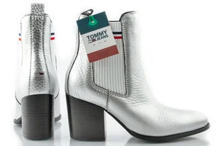 Buty Tommy Jeans Sock Shiny botki metaliczne -39 - Botki damskie - miniaturka - grafika 1