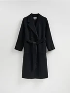 Płaszcze damskie - Reserved - Dwurzędowy płaszcz z wełną - czarny - miniaturka - grafika 1
