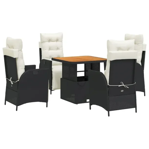 Zestaw mebli ogrodowych czarny, rattan PE, stół 80x80x40/71 cm, fotel 57x